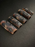 Press on nails effet pierre, dégrader de orange et de marron avec détail en 3D